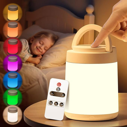 Night Light for Kids,10 Colors+8 Dimmable Baby Night Lights for Nursery Lamp,Portable+Remote+Touch Nightlight for Kids Room,1800mAh Rechargeable night light for Breastfeeding,Red Toddler Night Light