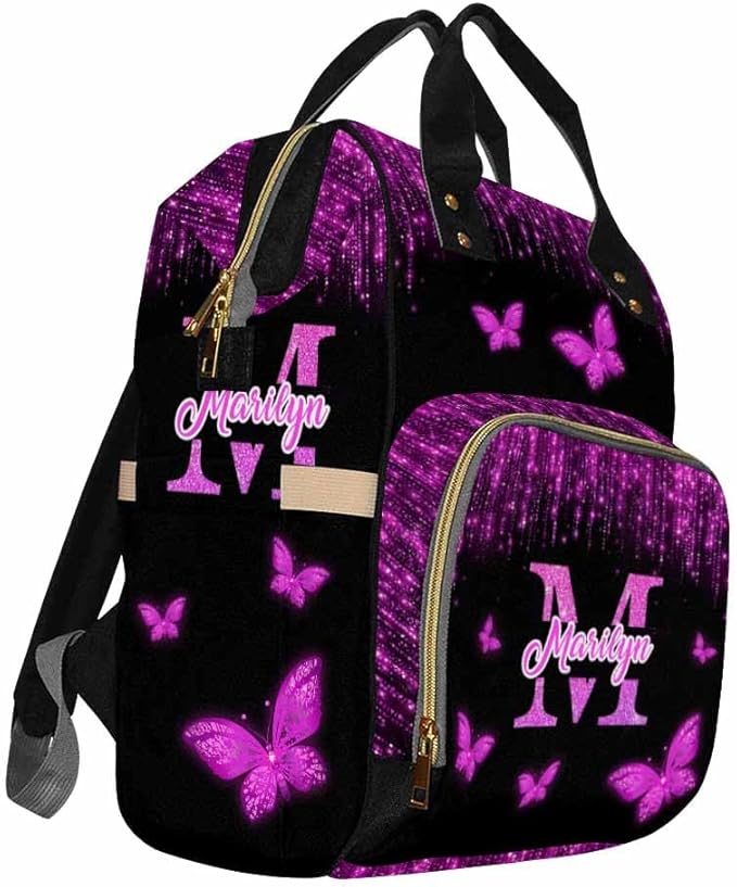 D-Story Customized Diaper Backpack - Waterproof Outdoor/Shopping Handbag, Multifunction Customized Newborn Gift - Colorful Butterfly