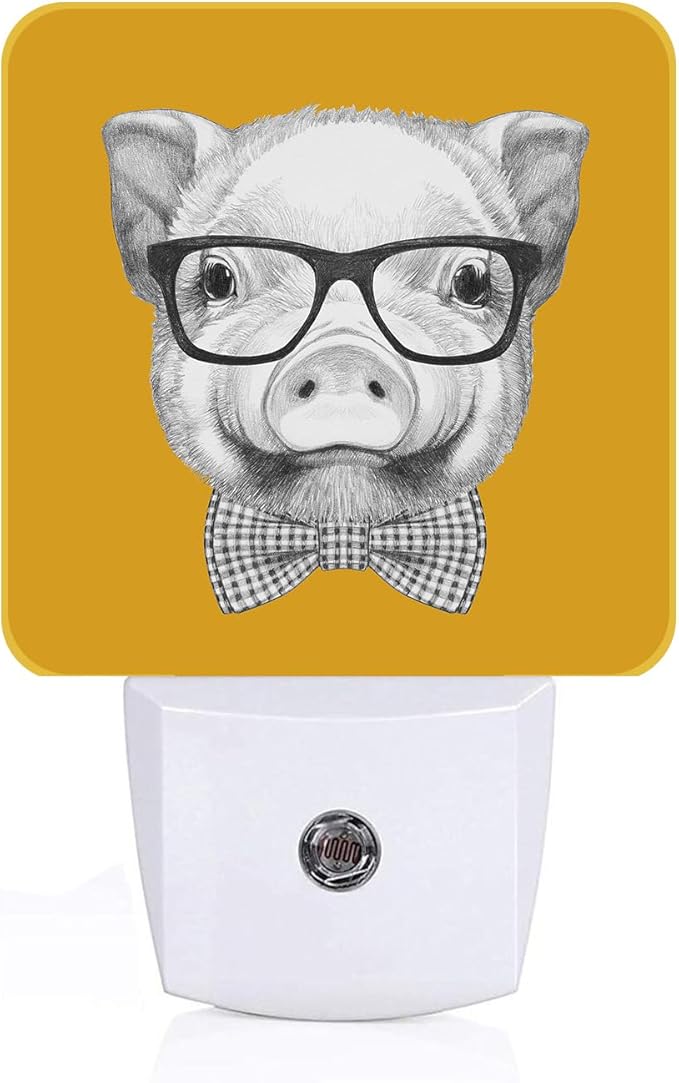 Pig with Glasses Night Light,Plug-in Night Lights with Dusk to Dawn Sensor for Stairway,Hallway,Bedroom Sleep Friendly Ideal for Women/Girls/Boys Gift,0.5w