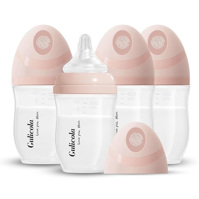 Gulicola PP (NOT Glass) Baby Breastfeeding Bottles Newborn Set 4 Pack, Extra Slow Flow Nipples, 0 Months +, 5 oz - Pink