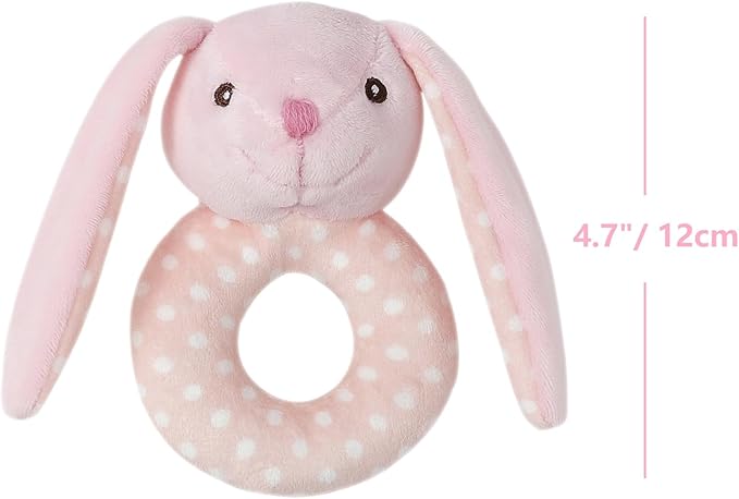 CREVENT Cozy Plush Baby Loveys for Baby Girls Boys, Stuffed Animal Ring Rattle Shaker Toy for Newborns (Ring Bunny)