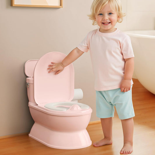 2-in-1 Toddler Potty Training Toilet - Larger Potty Chair & Detachable Training Seat for Boys & Girls Ages 1-3 with Flushing Sound, Wipes Storage, Toilet Paper Holder