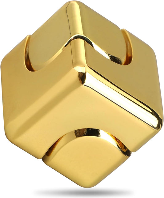 Metal Cube Fidget Spinner Toy for Kids Adults, Gold Cube Fidget Block Figner Spinner Focus 2 in 1 Spinning for Boys 3-12, Mini Gadget Easter Basket Stuff Desk Relaxing EDC Toy