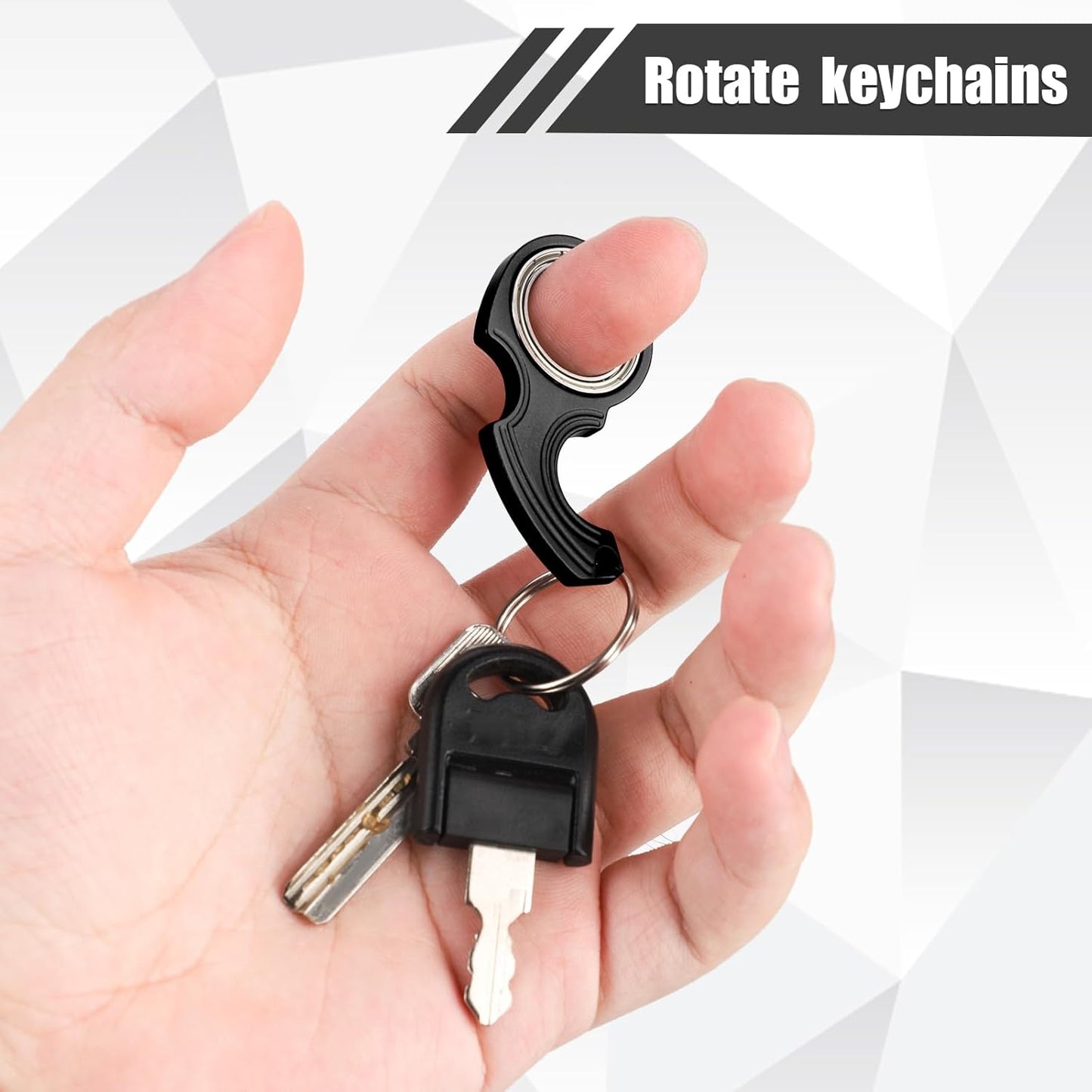 2pcs Key Chain Spinner Fidget Toy, Portable Finger Spinning Keychain with 2pcs Key Ring Funny Key Holder Toys for Adults Teens Finger Exercising (Black)