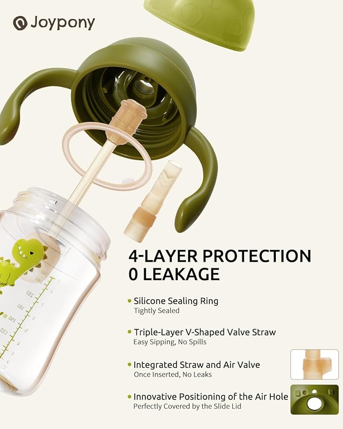 Sippy Cups for Toddlers 1-3, Spill Proof Weighted Straw Cup with Handle for Baby 6 Months + old, 2 Silicone Straws, PPSU, BPA Free, 9 oz (Green)