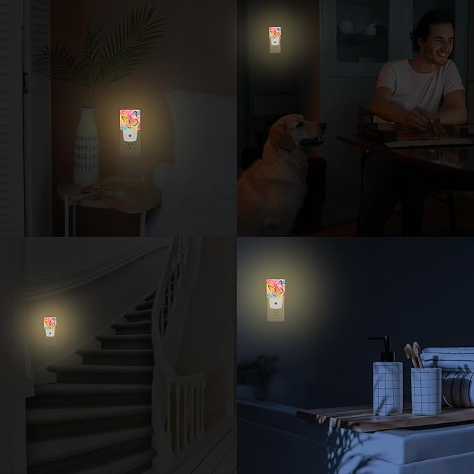 Butterfly Night Light Colorful Marble Plug in Night Lights LED Lamp with Dusk to Dawn Sensor Auto Energy Saving Square Lights for Bedroom Bathroom Hallway Home Wall Decor Nightlight