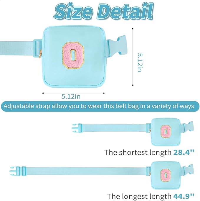 Mini Belt Bag Fanny Pack with Initials Letter Patch Small Crossbody Bags Cute Stuff Birthday Gifts for Teenager Girls Trendy Stuff for Teens - O,Blue