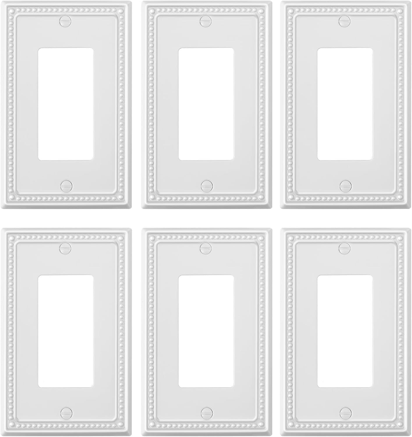 6-Pack Decorator Outlet Cover Plate, Decorative Switch Plates and Outlet Covers, Pure White Metal Wall Plates for Electrical Outlets, Receptacle, GFCI Outlet, Dimmer Switch