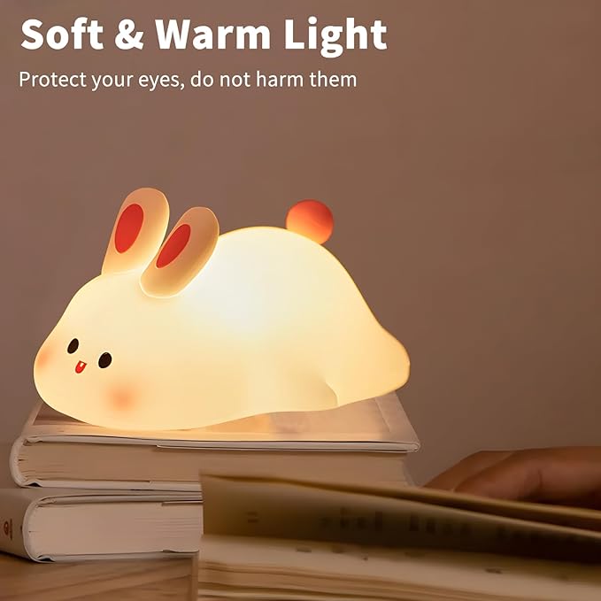 Cute Rabbit Night Light,Squishy Animal Nightlamp,Rechargerable Dimmable Nursery Bunny Lamp Soft Silicone Table Bedroom Lamp Portable Adjustable Lighting Bedroom Bedside Gift