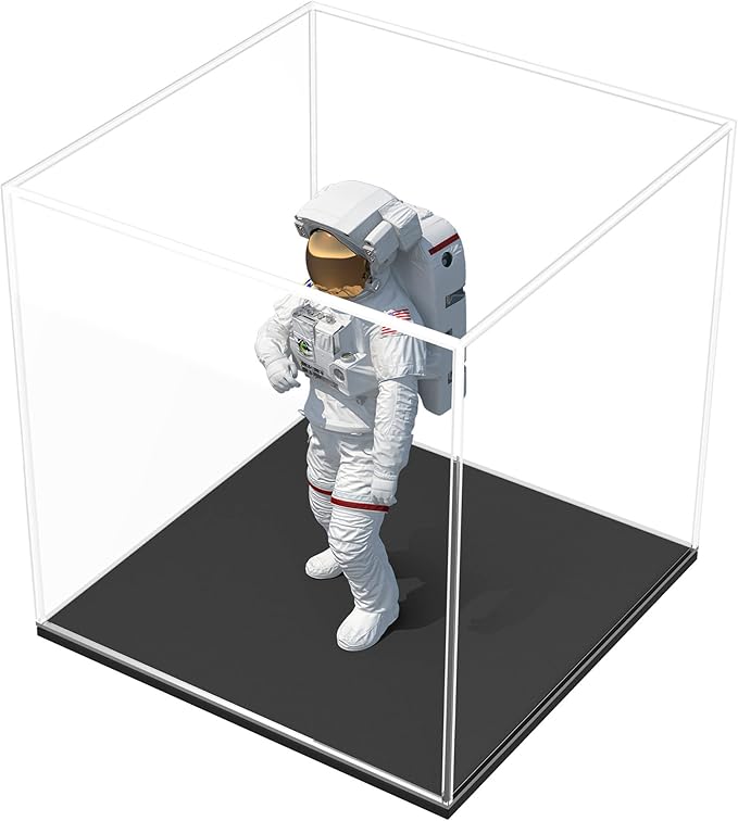 5 Inch Clear Acrylic Display Case, Rectangle Box for Collectibles, Plexiglass Case With Matt Black Stand for Toys, Desktop Display