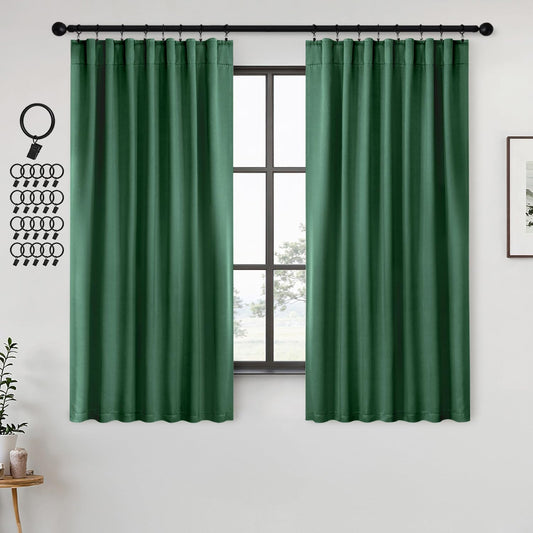 ANRODUO Back Tab Blackout Curtains for Bedroom Living Room, Rod Pocket Pinch Pleated Thermal Insulated Room Darkening Curtains 54 Inches Long 2 Panels, Hunter Green, 42 x 54 Inch