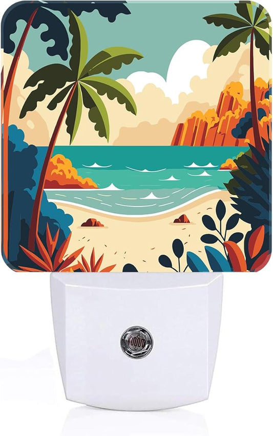 Palm Tree with Beach Night Light,Plug-in Night Lights with Dusk to Dawn Sensor for Stairway,Hallway,Bedroom Sleep Friendly Ideal for Women/Girls/Boys Gift,0.5w