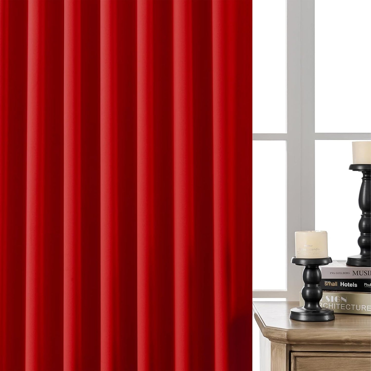 Joydeco Blackout Curtains 96 Inches Long for Bedroom, Thermal Insulated Black Out Curtains 2 Panels Set, Room Darkening Drapes for Living Room Window (W52 x L96 Inch, Red)