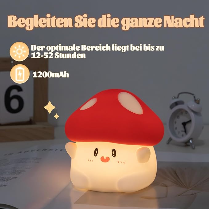 Hug Mushroom Lamp, Cute Mushroom Night Light, 2 Levels Dimmable Night, LED Squishy Night Light for Kids Sleep, Rechargeable Bedside Touch Silicone Lamp, Unique Dorm Decor Gift Toy