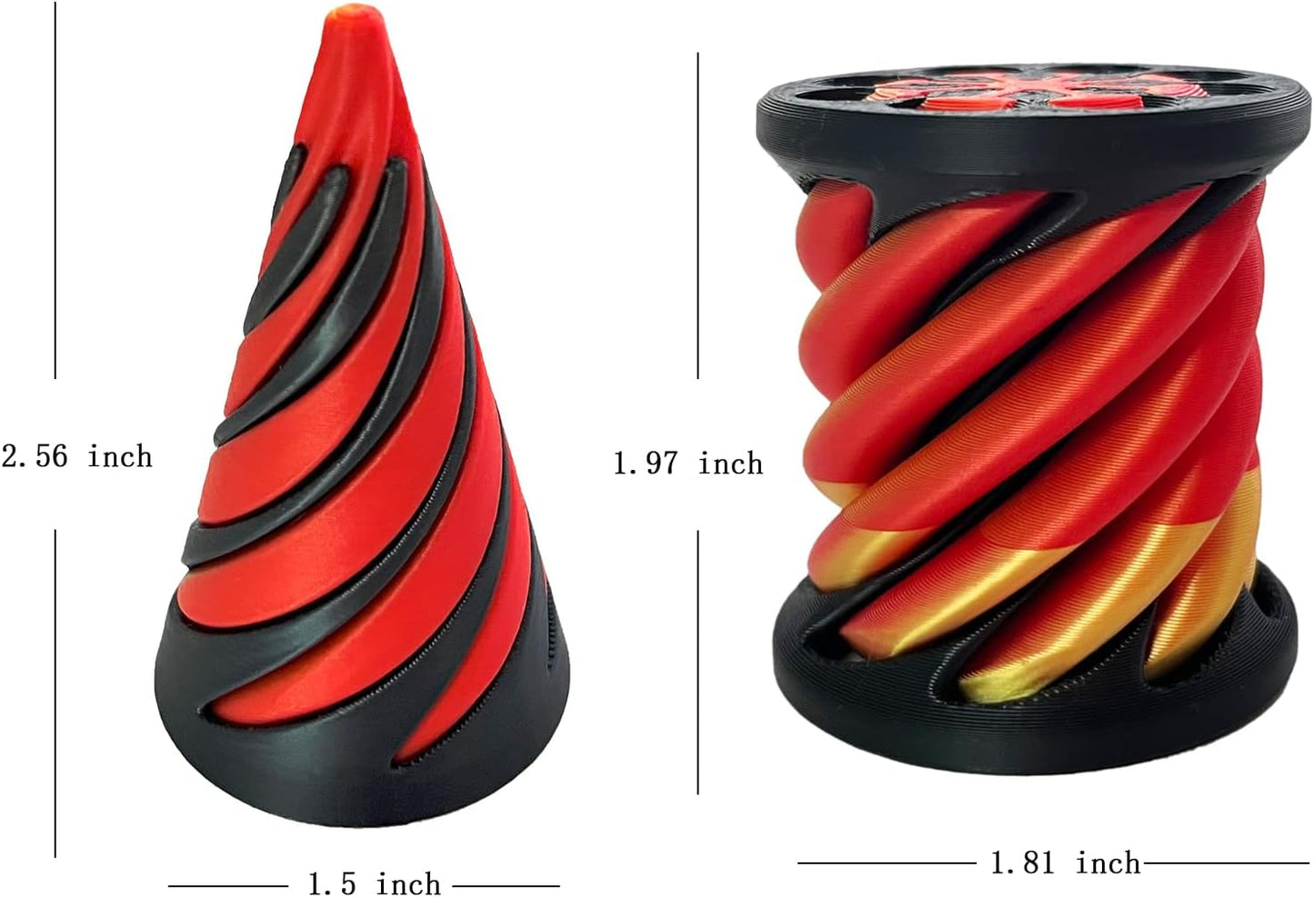 Spiral Cone Fidget Toy - 2PCS, 3D Printed Spiral Cone Toy, Impossible Cone Toys, Pass Through Pyramid Fidget Toy, Mini Vortex Thread Illusion, Spiral Decompression Push Toys (Cone + Cylinder)