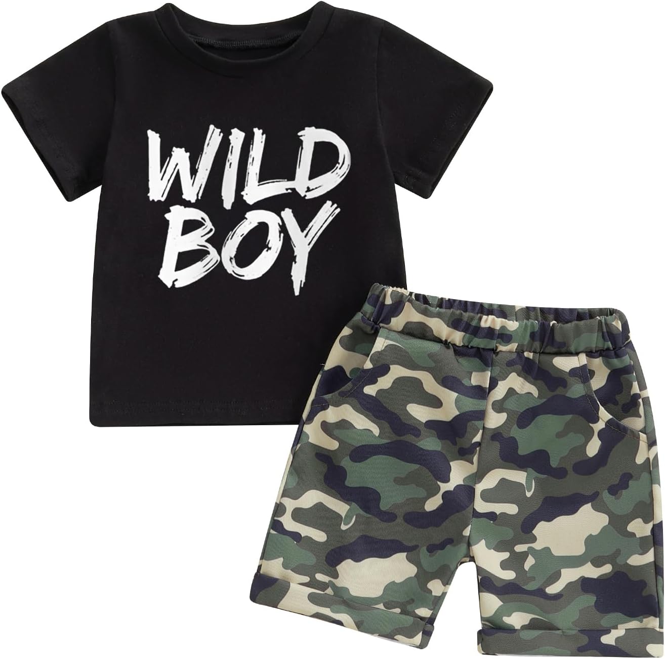 wdehow Toddler Kids Baby Boy Summer Clothes Sets 1T 2T 3T 4T 5T Letter Print Short Sleeve Tops Camouflage Shorts Outfits