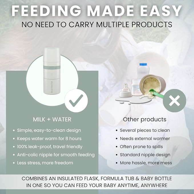 MILK & WATER All in One Baby Bottle & Baby Formula Dispenser On The Go, 5oz - Keeps Water Warm & Formula Fresh - Baby Formula Mixing Bottle with Anti Colic Nipple - Leak-Proof - 3+ Months (Green)