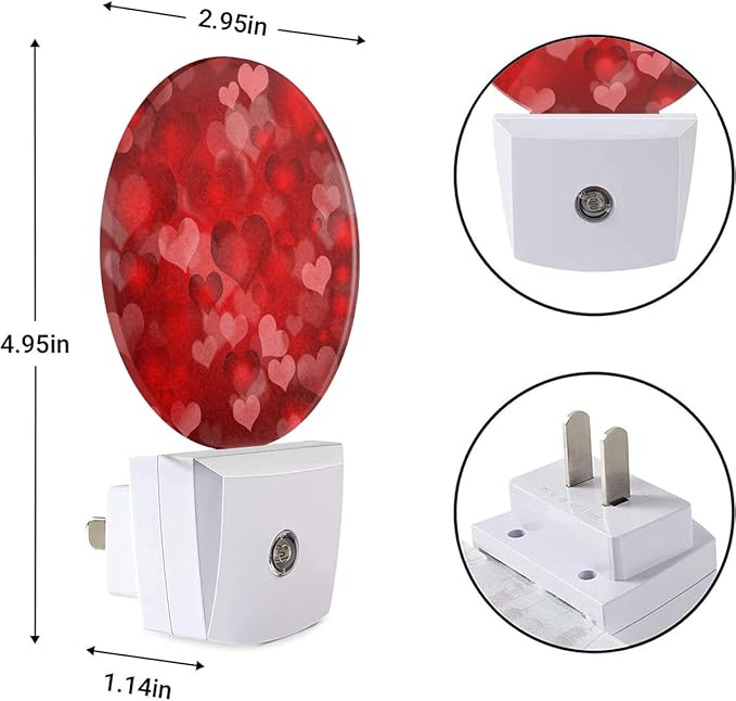 EKOBLA Red Hearts Night Lights Plug into Wall Romantic Red Love Heart Valentines Design Plug-in Nightlights Home Auto Sensor LED Dusk to Dawn Light for Bedroom Bathroom Kitchen Corridor