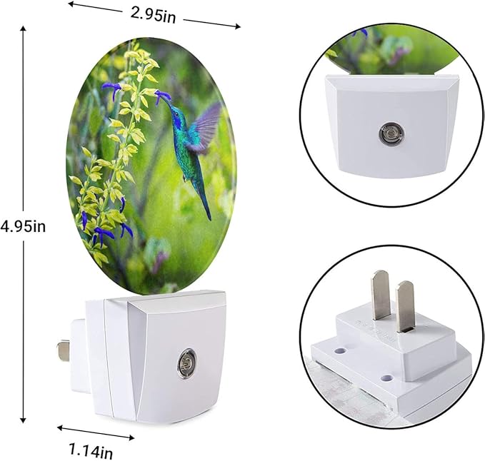 EKOBLA Blue Hummingbird Night Lights Plug into Wall Spring Garden Bird Flowers Plants LED Dusk to Dawn Plug-in Nightlights Auto Sensor for Home Indoor Bathroom Hallway Kitchen