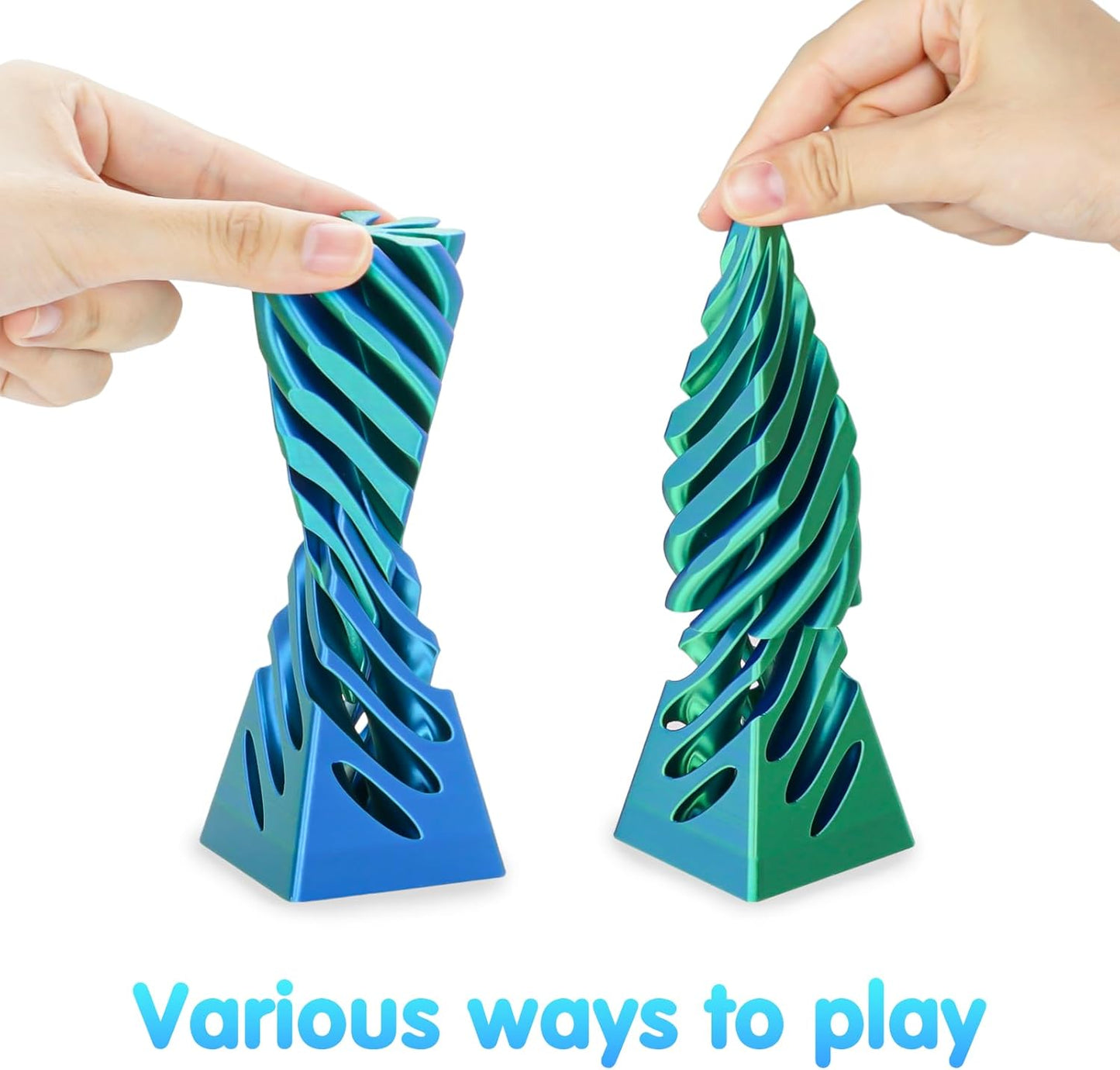 3D Printed Spiral Cone Fidget Toy,Impossible Cone Pyramid Passthrough Sculpture,Stress and Anxiety Relief Fidget Desk Toys(Green Blue)