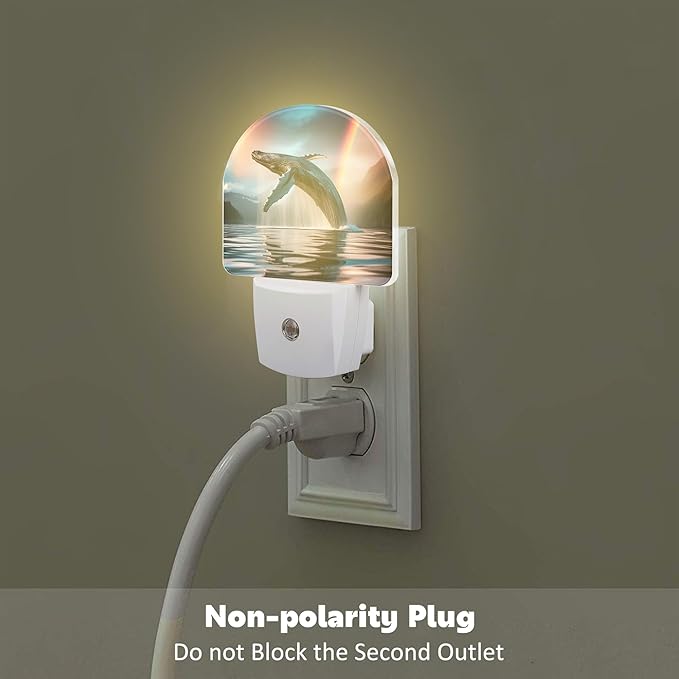 Jumping Whale Night Light for Kids, Ocean Marine Life Rainbow Night Light Plug in with Dusk to Dawn Sensor, 0.5w Energy Saving Sleep Friendly Nightlight for Hallway Stairway Kitchen Bedroom