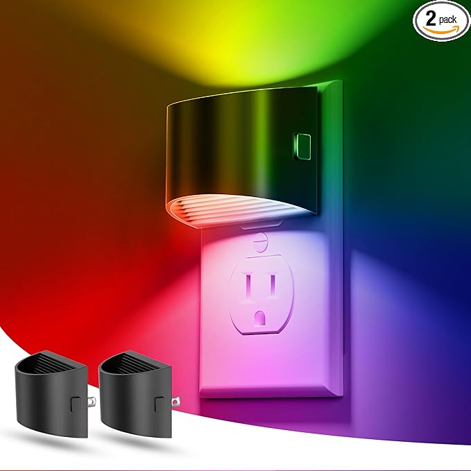 L LOHAS LED Night Lights Plug into Wall, Kids Night Lights with 8 RGB Color, Built-in Dusk to Dawn Sensor, Color Changing Mode, 2 Pack