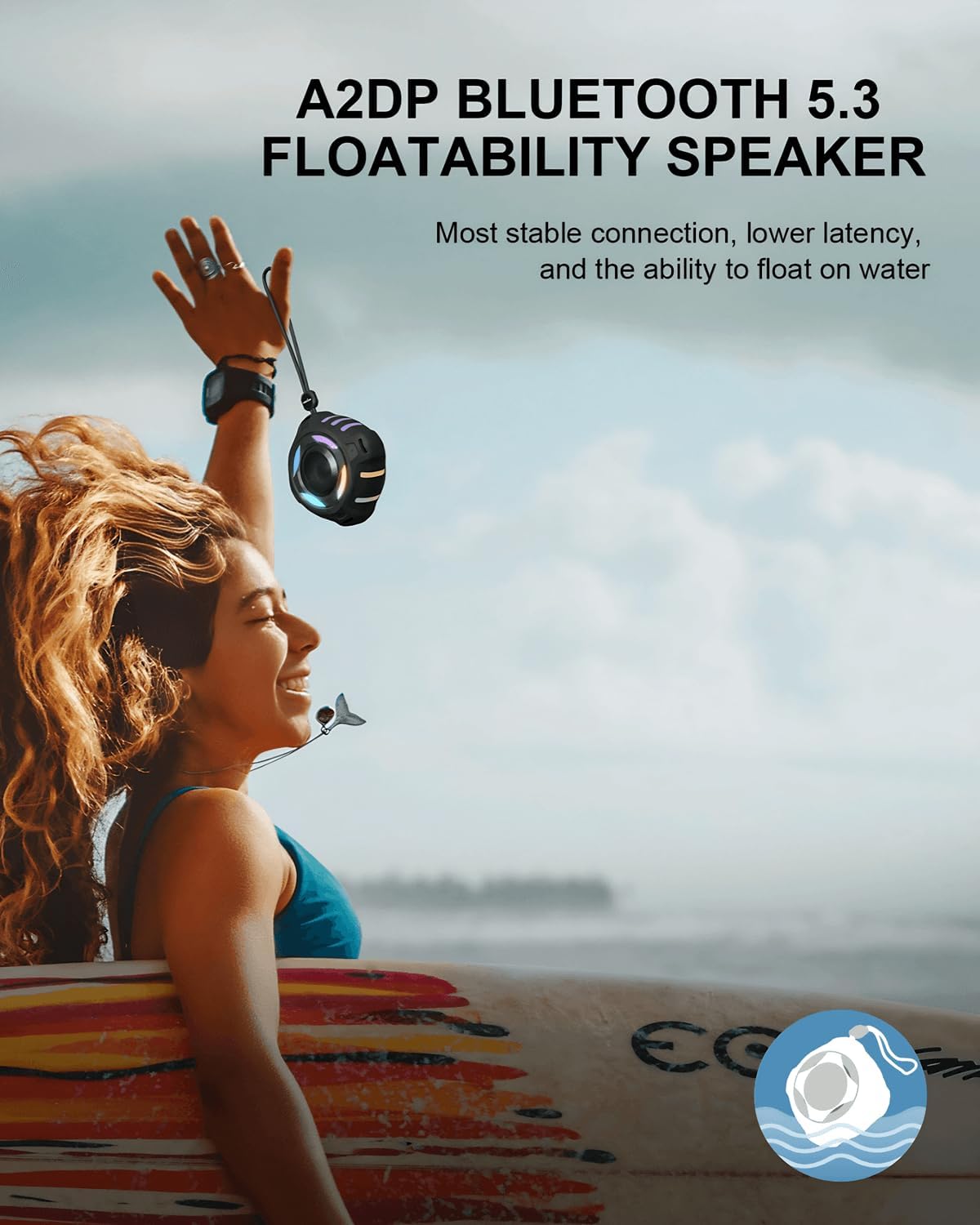 comiso Waterproof Speaker with Robust Bass, Shower Speaker with Dynamic Light, TWS Mode, Loud HD Sound, IP67 Waterproof, 2000mAh, Portable Wireless Speakers for Home, Outdoor/Kayak, Gift for Unisex.