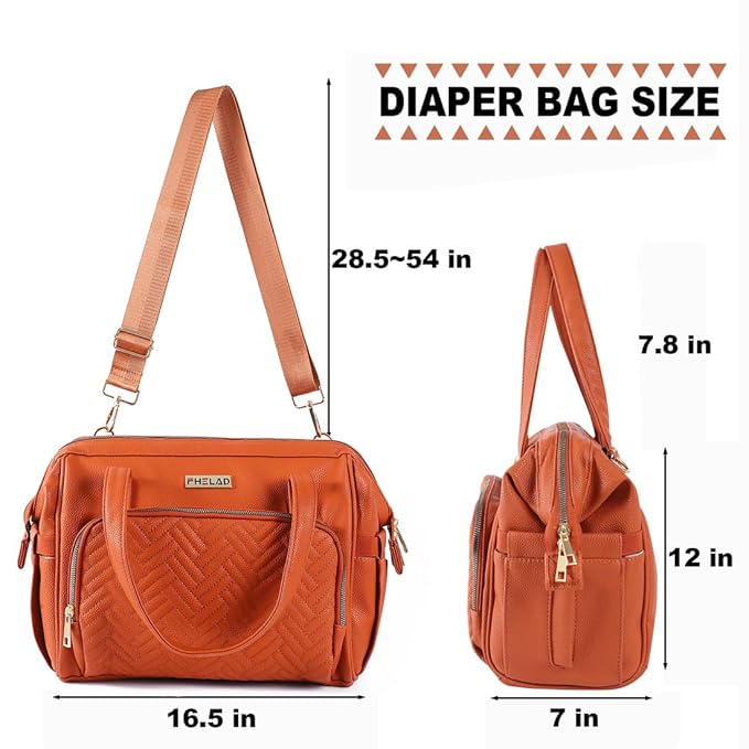 Diaper Bag Tote, with 12 Pocket Mom Bag, 16" Large Leather Baby Bags Convenient to Carry Diapers, Wet Wipes, and Bottles (Dark Brown)