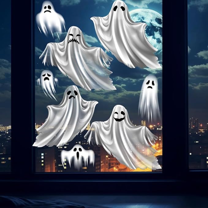 Halloween Ghost Window Scary Floating Ghost Window Clings for Halloween - Easy to Apply/Remove Static Decals No Adhesive Residue, Protects Glass - Home, Office, Store Decor