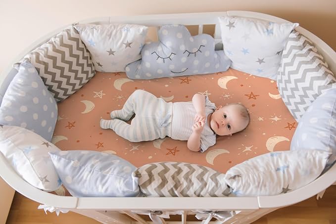 Jola's House 4 Pack Boho Bassinet Sheets - Sunshine & Rainbow Design - Neutral Unisex - Fitted Baby Bassinet Sheets