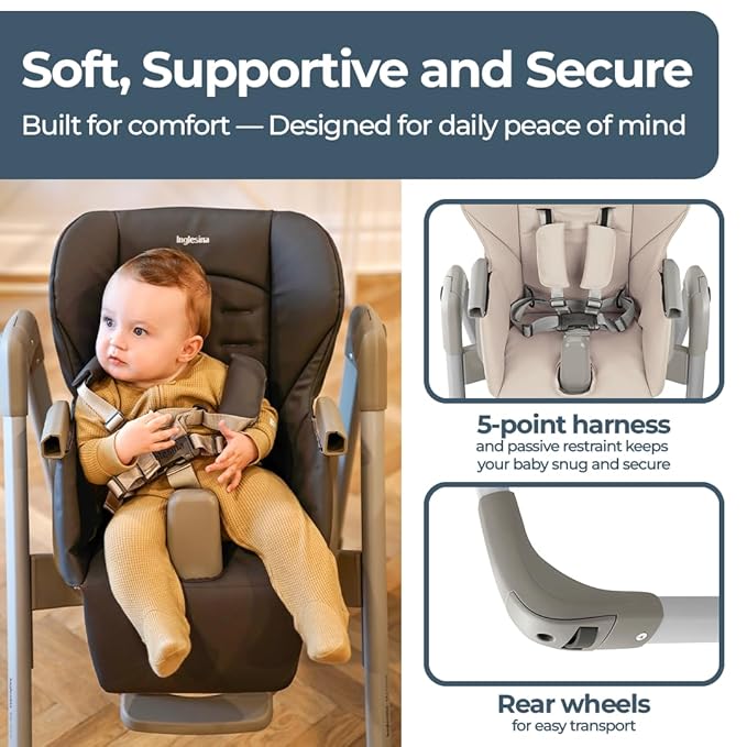 Inglesina My time Highchair, Mint - Adjustable High Chair for Babies & Toddlers, 4 Height & 3 Recline Settings, Collapsible, Tool-Free Assembly, BPA Free, Removable Tray for Easy Cleaning