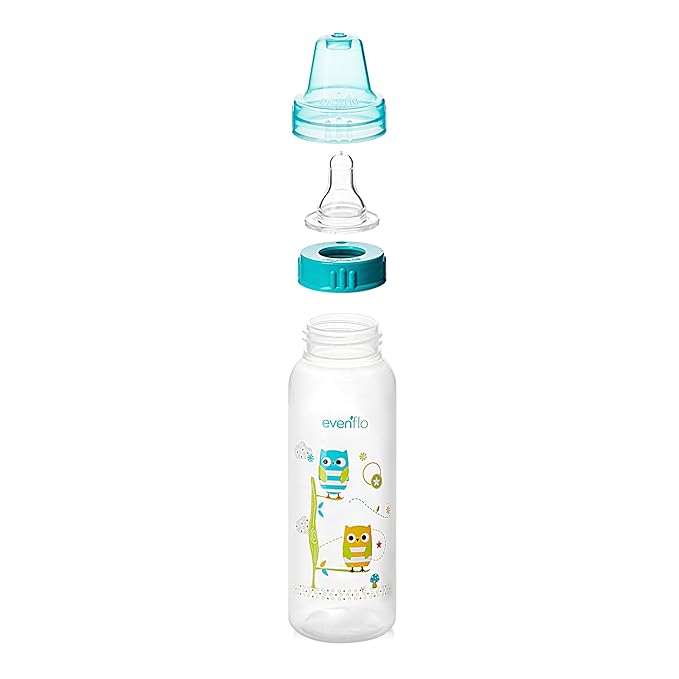 Evenflo Feeding Classic Prints Polypropylene Bottles for Baby, Infant and Newborn - Blue/Green/Teal, 8 Ounce (Pack of 36)