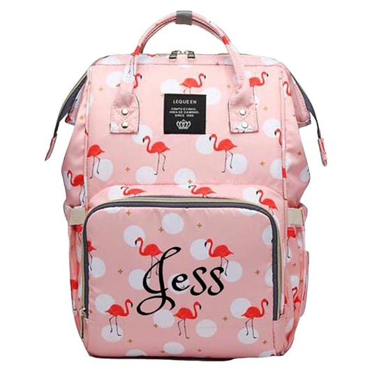 Personalized Large Diaper Bag Knapsack/Tote Bag/Backpack -Custom Monogram Embroidered for Infant/Baby Bag/ (Pink Flamingo)