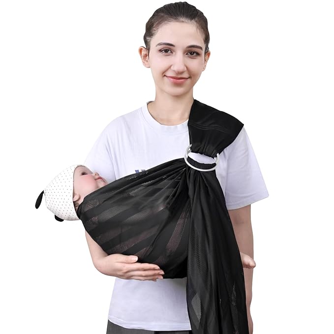 Water Ring Sling Baby Carrier, Adjustable Lightweight Breathable Newborn Carrier Sling for Summer, Swimming, Pool, Beach, Front Chest Mesh Infant Wrap Carrier for Baby Gift（Black）