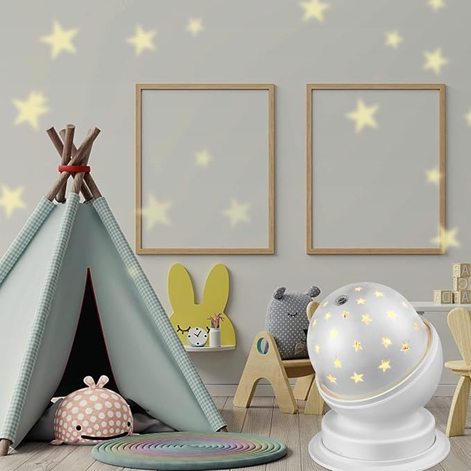 Nursery Night Light,Rotating Star Projector,Nursery Ceiling Light Projector with Timer,1Pack,3000K,White