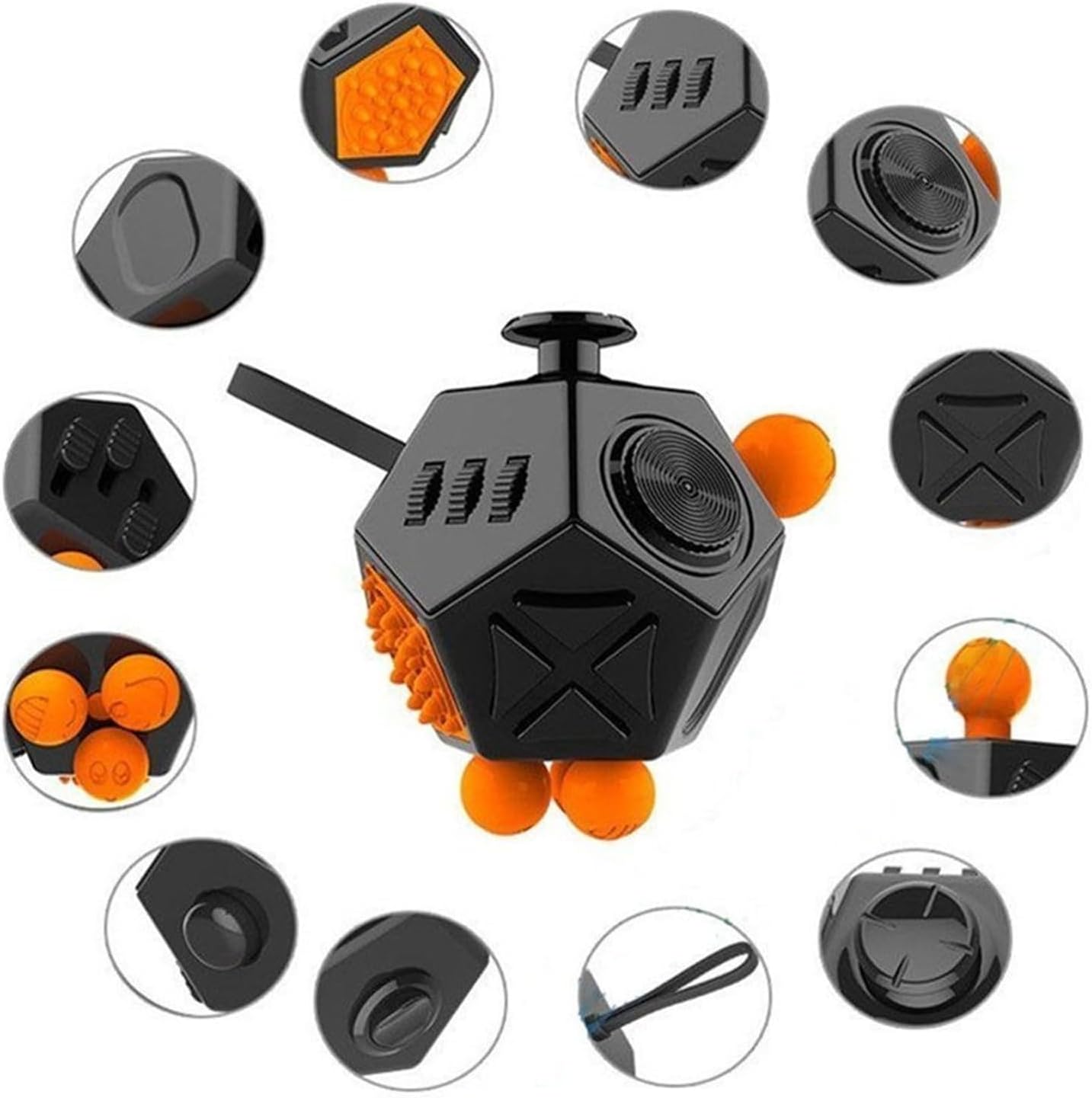 Fidget Toys Cube Relieve Stress Anti Anxious Depression 12-Sided Cube for Children and Adults with ADHD ADD OCD Autism Creative Toy (Black-A1)