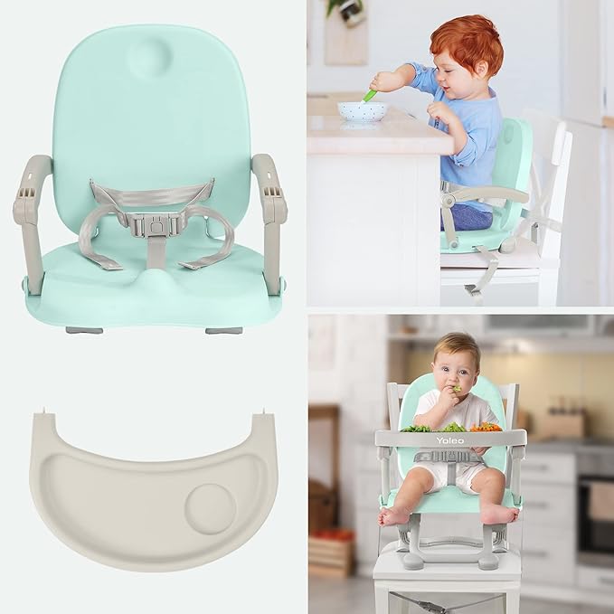 YOLEO Baby High Chair Booster Seat for Dining Table, Adjustable Height Travel Foldable High Chairs with Tray