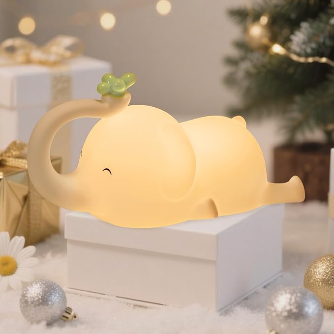 Silicone Night Light for Kids, Squishy Elephant Lamp - 3 Level Dimmable Rechargeable with Timer, Safe Bedside Light for Nursery Toddler Room