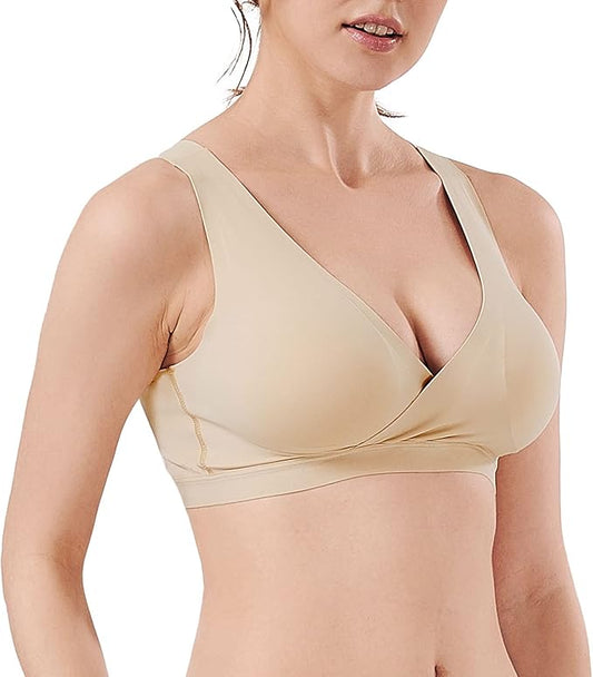 Mamaway Silky Crossover Nursing Maternity Wireless Bra, Smooth, Soft, Cooling, No Buckle, No Show for Sleeping Breastfeeding