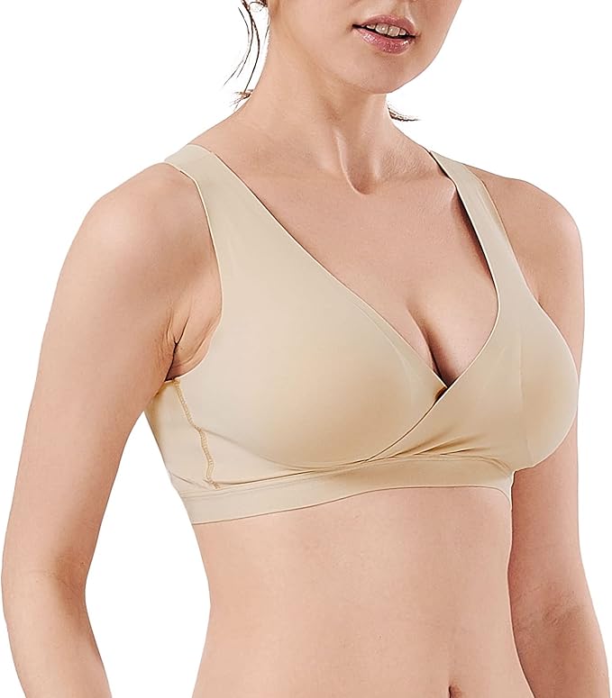 Mamaway Silky Crossover Nursing Maternity Wireless Bra, Smooth, Soft, Cooling, No Buckle, No Show for Sleeping Breastfeeding