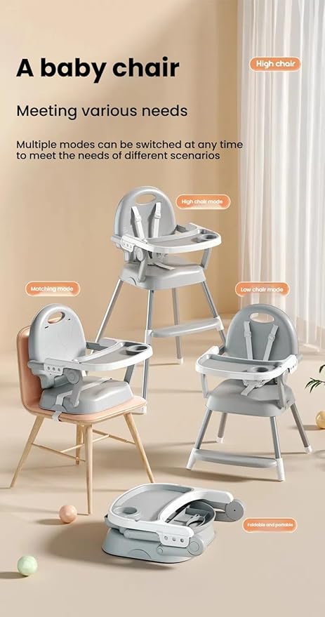 Nine point nine High Chair with Three Modes, Highchair for Babies and Toddlers, Adjustable and Easy to Fold High Chairs, Highchairs with Non-Slip Pedal (8123 Grey)
