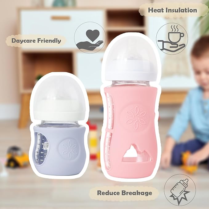 3 Pack Silicone Sleeve for Avent Natural Glass Baby Bottles, Compatible Philips Avent Glass Natural Baby Bottle 4oz