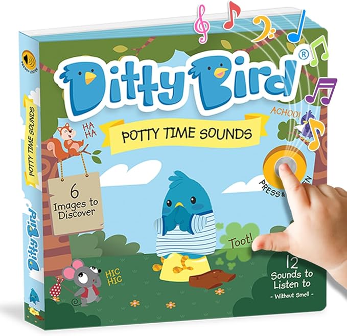 DITTY BIRD Board Books for Toddlers 1-3 | Potty Time Sound Book |Toilet Training Nursery Rhyme Toys | Interactive Toddler Books for 1 Year Old to 3 Year Olds | Baby Sound Books with 12 Sounds