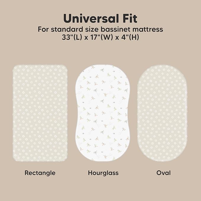 2-Pack Organic Bassinet Sheets for Girls, Boys - 100% Cotton Bassinet Mattress Sheets Compatible with Halo Bassinest Swivel Sleeper, Graco, Baby Delight, Chicco, Unisex Fitted Bassinet Sheets (Meadow)