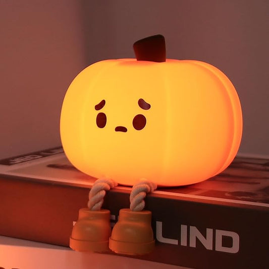 LED Pumpkin Night Light, 3 Level Dimmable Nursery Decor, Cute Lamp Silicone Squishy Light, Rechargeable Bedside Touch Lamp for Breastfeeding Toddler Baby Kids Decor
