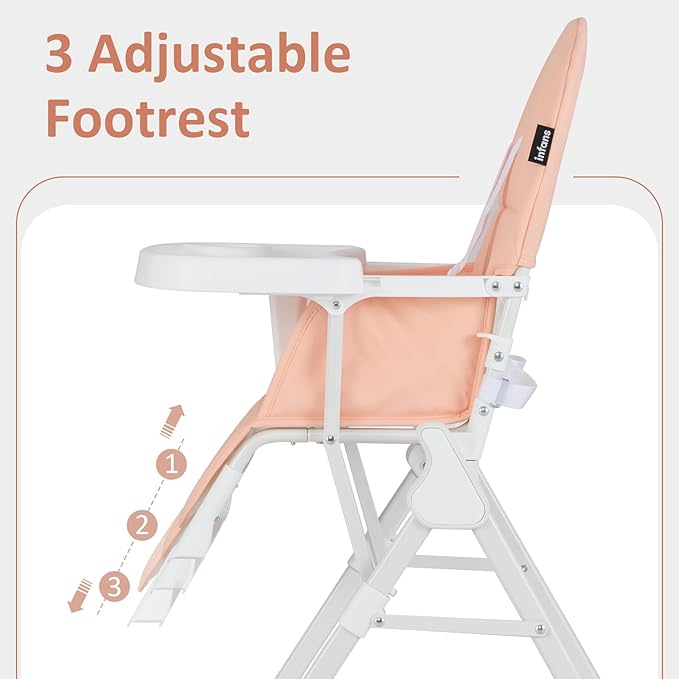 INFANS Baby High Chair, Quick Folding Portable Highchair for Babies and Toddlers with Adjustable Footrest Removable Dishwasher Tray PU Seat, Compact Highchairs for Baby Age 6-36 Months (Pink)
