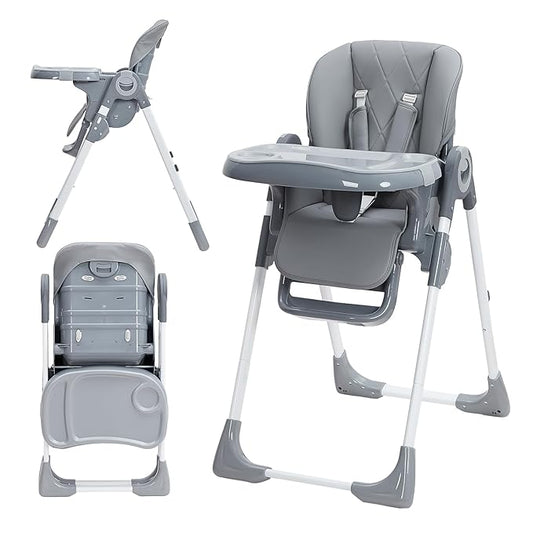 GAOMON Baby High Chair, Multifunctional Infant Highchairs with Adjustable Height and Recline, Foldable High Chair for Babies & Toddlers, High Chair with Removable Tray Easy Clean (Dark Gray)