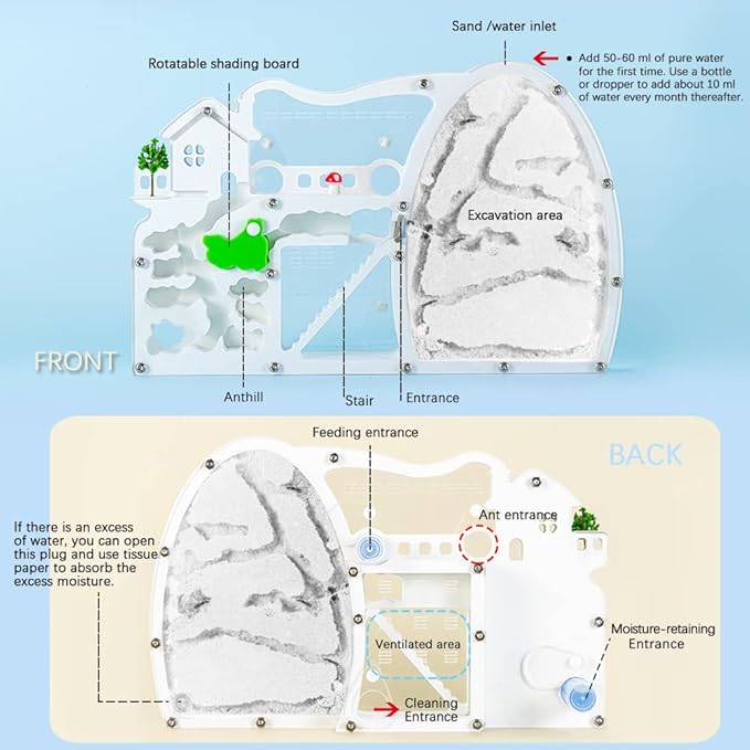 2PCS Ant Farm Castle with Connecting Tubes and Forage Box, Sand Ant Colony Observation Kit, Ant Viewing Habitat Science Kit, Educational & Learning Science Kit for Kids, Adults, Student