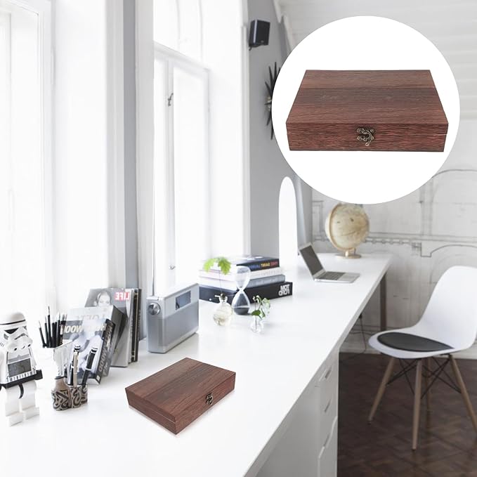 Wooden Storage Box Vintage Storage Container Wooden Keepsake Trinket Rustic Jewelry Box 10.23 X 7.87 X 2.36 Inches Brown