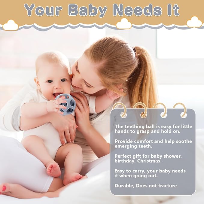 MCGMITT Silicone Baby Teether Ball Toy, Easy Grasp Sensory Balls for Babies 0-6-12 Months, Food Grade Soft Teether Ring for Teething Relief, Baby Teething Toy Gift for Infant Toddlers Boys and Girls